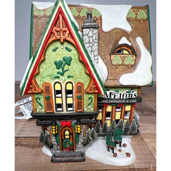 Department 56 McElfins Irish Restaurant & Gifts Lighted House North Pole series - Picture 1 of 9